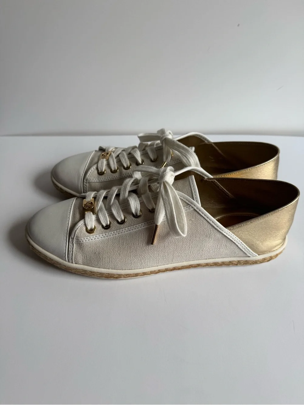 Michael Kors Cream and Gold Lace-Up Sneakers